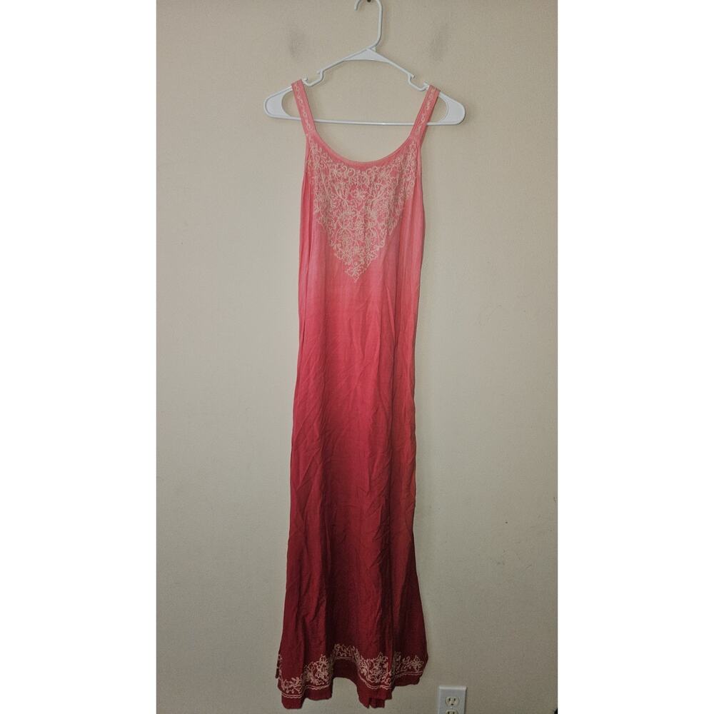 L Pogee Embroidered Maxi Dress Pink Ombre Flowy Women's One Size See Measurement